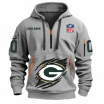 Street-Style Hoodie Half Zipper, Modern Sports Logo NFL121 - Gray