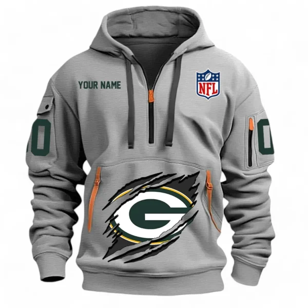 Street-Style Hoodie Half Zipper, Modern Sports Logo NFL121 - Gray