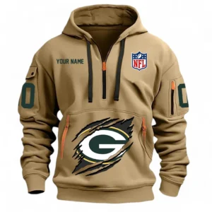 Training Hoodie Half Zipper, Fan-Friendly Logo Design NFL121 - Khaki
