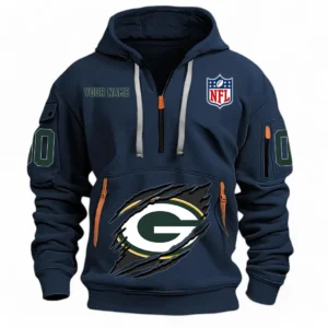 Fan Gift Hoodie Half Zipper, Sports-Inspired Logo Design NFL121 - Navy