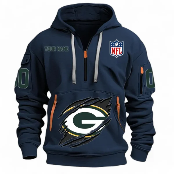 Fan Gift Hoodie Half Zipper, Sports-Inspired Logo Design NFL121 - Navy