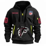 Athletic Half-Zip Hoodie, Team-Style Logo Print Hoodie Gift For Football Fans NFL121 - Black