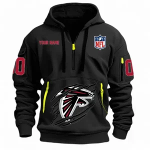 Athletic Half-Zip Hoodie, Team-Style Logo Print Hoodie Gift For Football Fans NFL121 - Black