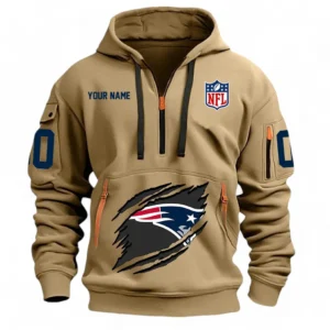 Lightweight Sports Hoodie Half Zipper, Unique Logo Print NFL121 - Khaki