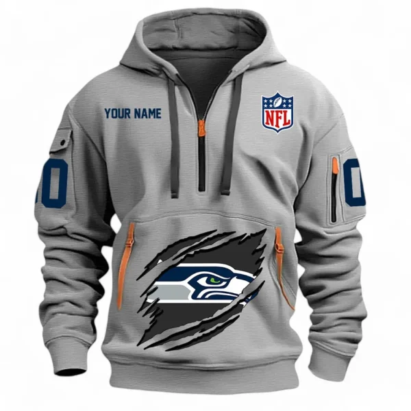 Fan Gift Hoodie Half Zipper, Sports-Inspired Logo Design NFL121 - Gray