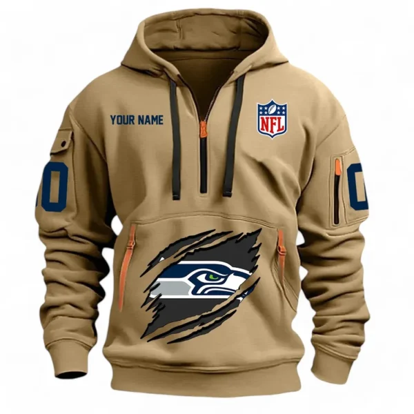 Athletic Half-Zip Hoodie, Team-Style Logo Print Hoodie Gift For Football Fans NFL121 - Khaki