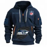 Casual Sports Hoodie Half Zipper, Modern Logo Detail Printing NFL121 - Navy