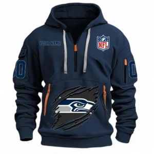 Casual Sports Hoodie Half Zipper, Modern Logo Detail Printing NFL121 - Navy