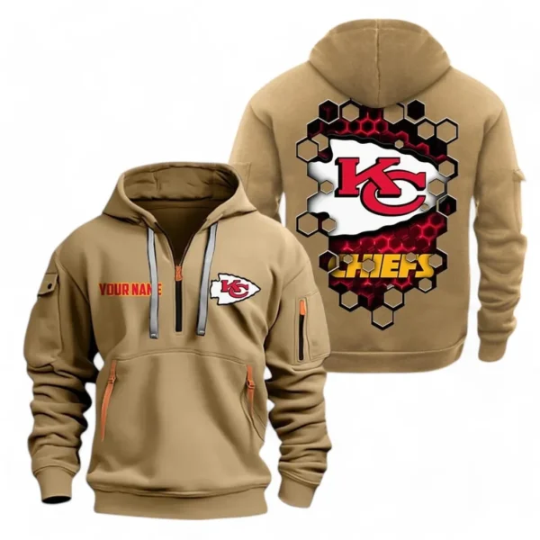 Everyday Hoodie Half Zipper, Athletic-Inspired Logo NFL241 - Khaki