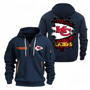 Lightweight Sports Hoodie Half Zipper, Unique Logo Print NFL241 - Navy