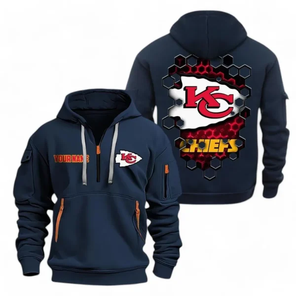 Lightweight Sports Hoodie Half Zipper, Unique Logo Print NFL241 - Navy