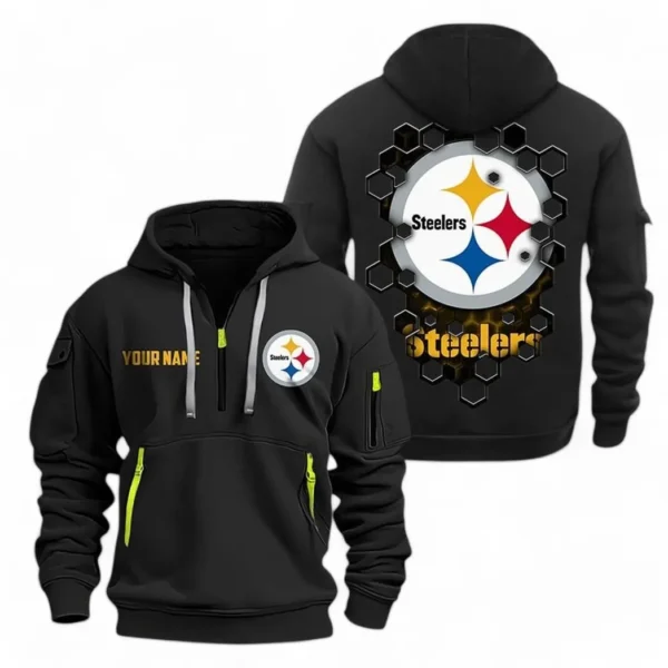 Casual Sports Hoodie Half Zipper, Modern Logo Detail Printing NFL241 - Black