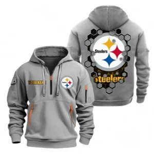 Fan Gift Hoodie Half Zipper, Sports-Inspired Logo Design NFL241 - Gray