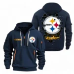 Athletic Half-Zip Hoodie, Team-Style Logo Print Hoodie Gift For Football Fans NFL241 - Navy