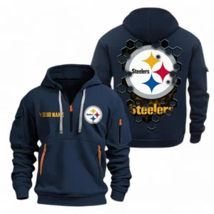 Athletic Half-Zip Hoodie, Team-Style Logo Print Hoodie Gift For Football Fans NFL241 - Navy