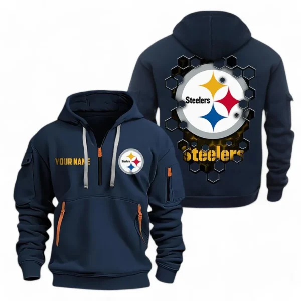 Athletic Half-Zip Hoodie, Team-Style Logo Print Hoodie Gift For Football Fans NFL241 - Navy