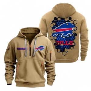 Urban Streetwear Hoodie, Half-Zip with Exclusive Logo NFL241 - Khaki