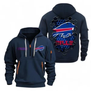 Everyday Hoodie Half Zipper, Athletic-Inspired Logo NFL241 - Navy