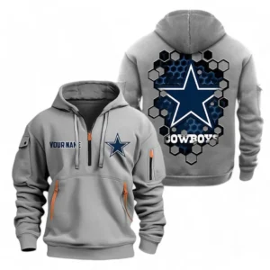 Casual Sports Hoodie Half Zipper, Modern Logo Detail Printing NFL241 - Gray