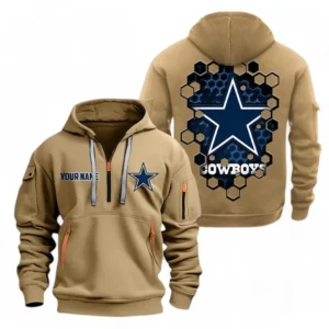 Athletic Half-Zip Hoodie, Team-Style Logo Print Hoodie Gift For Football Fans NFL241 - Khaki