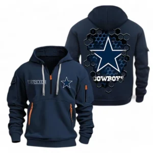 Urban Streetwear Hoodie, Half-Zip with Exclusive Logo NFL241 - Navy
