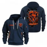 Lightweight Sports Hoodie Half Zipper, Unique Logo Print NFL241 - Navy