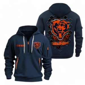 Lightweight Sports Hoodie Half Zipper, Unique Logo Print NFL241 - Navy