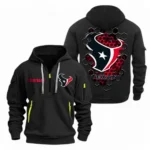 Casual Sports Hoodie Half Zipper, Modern Logo Detail Printing NFL241 - Black