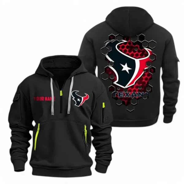 Casual Sports Hoodie Half Zipper, Modern Logo Detail Printing NFL241 - Black