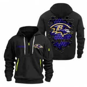 Outdoor Half-Zip Hoodie, Team Spirit Logo Design NFL241 - Black