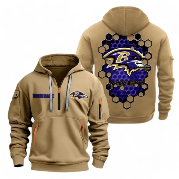 Urban Streetwear Hoodie, Half-Zip with Exclusive Logo NFL241 - Khaki