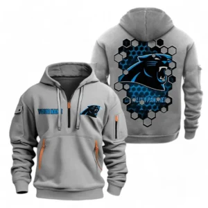 Street-Style Hoodie Half Zipper, Modern Sports Logo NFL241 - Gray