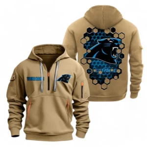Lightweight Sports Hoodie Half Zipper, Unique Logo Print NFL241 - Khaki