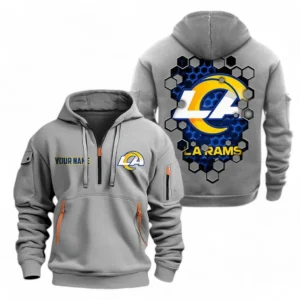 Casual Sports Hoodie Half Zipper, Modern Logo Detail Printing NFL241 - Gray