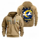 Athletic Half-Zip Hoodie, Team-Style Logo Print Hoodie Gift For Football Fans NFL241 - Khaki