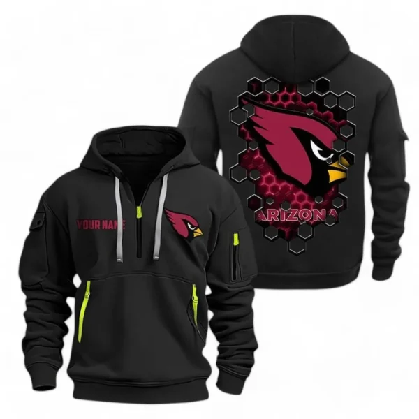 Street-Style Hoodie Half Zipper, Modern Sports Logo NFL241 - Black