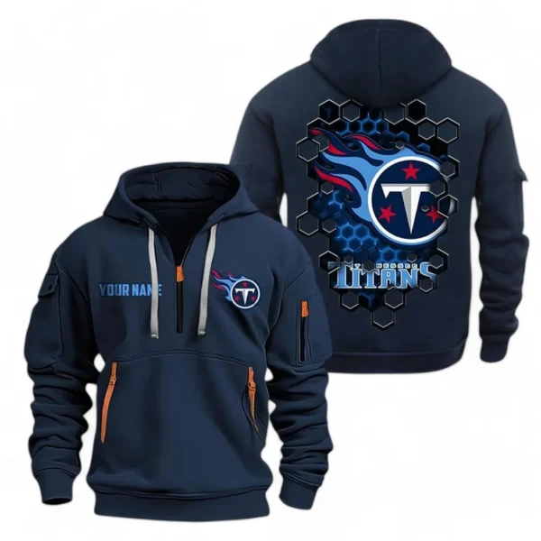 Athletic Half-Zip Hoodie, Team-Style Logo Print Hoodie Gift For Football Fans NFL241 - Navy