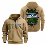 Urban Streetwear Hoodie, Half-Zip with Exclusive Logo NFL241 - Khaki
