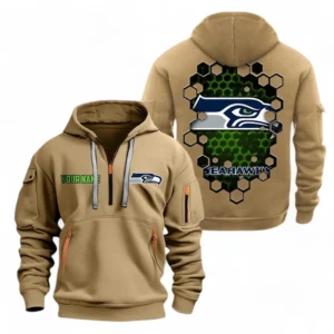 Urban Streetwear Hoodie, Half-Zip with Exclusive Logo NFL241 - Khaki