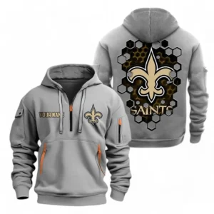 Street-Style Hoodie Half Zipper, Modern Sports Logo NFL241 - Gray