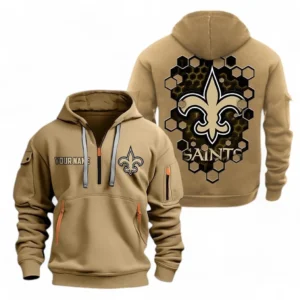 Lightweight Sports Hoodie Half Zipper, Unique Logo Print NFL241 - Khaki