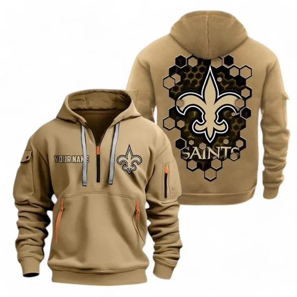 Lightweight Sports Hoodie Half Zipper, Unique Logo Print NFL241 - Khaki