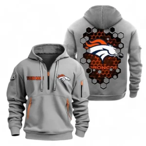 Casual Sports Hoodie Half Zipper, Modern Logo Detail Printing NFL241 - Gray