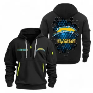 Street-Style Hoodie Half Zipper, Modern Sports Logo NFL241 - Black