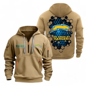 Everyday Hoodie Half Zipper, Athletic-Inspired Logo NFL241 - Khaki