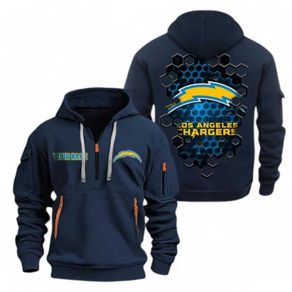 Lightweight Sports Hoodie Half Zipper, Unique Logo Print NFL241 - Navy
