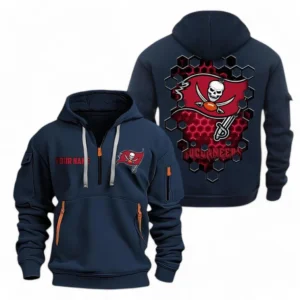 Athletic Half-Zip Hoodie, Team-Style Logo Print Hoodie Gift For Football Fans NFL241 - Navy