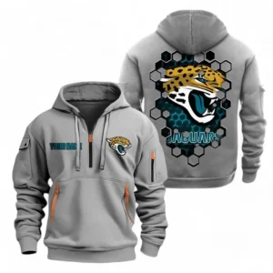 Street-Style Hoodie Half Zipper, Modern Sports Logo NFL241 - Gray