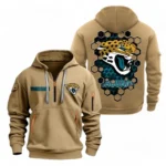 Lightweight Sports Hoodie Half Zipper, Unique Logo Print NFL241 - Khaki