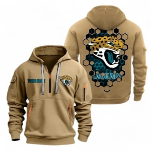 Lightweight Sports Hoodie Half Zipper, Unique Logo Print NFL241 - Khaki